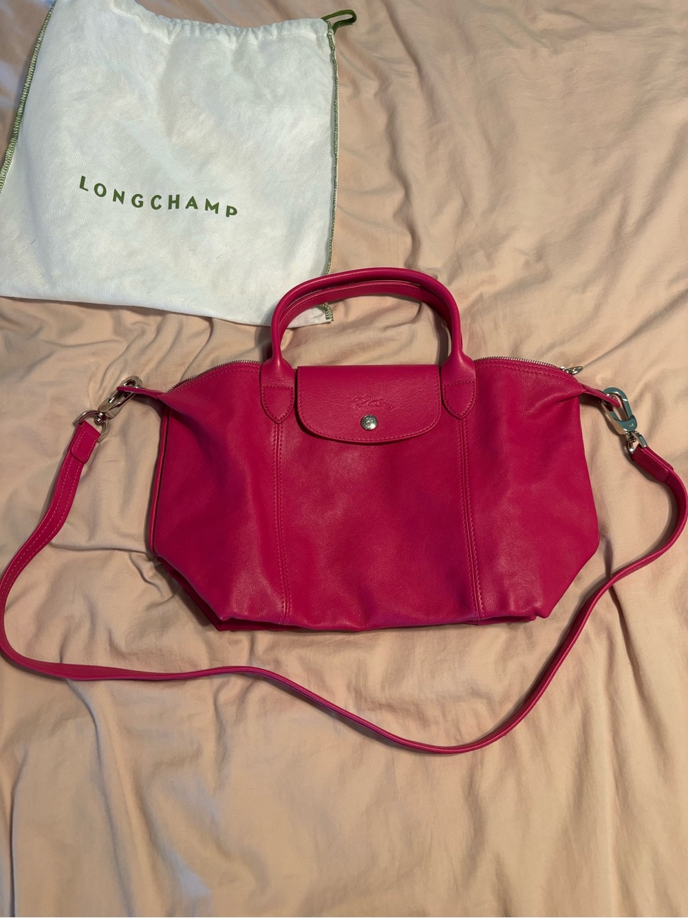 Longchamp Fuchsia Leather Shoulder & Top-Handle Bag